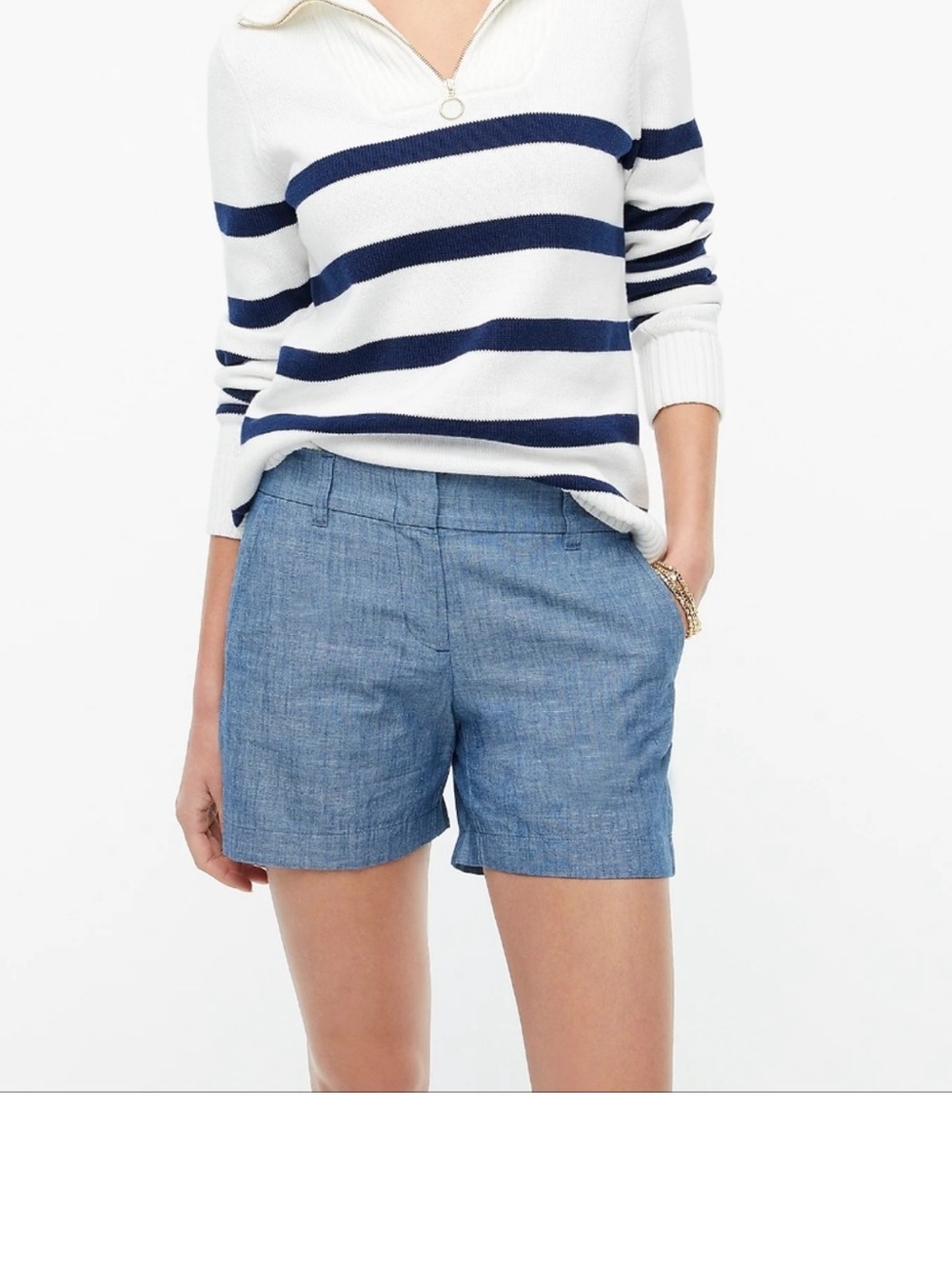 J. Crew Chambray Denim Flat Front Shorts 2 Khaki Preppy Classic Summer Coastal